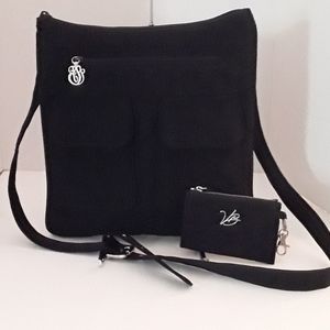 Vera Bradley Black Quilted Crossbody & ID / Change Wallet - EUC